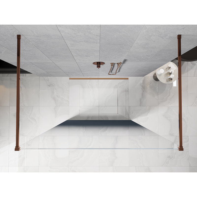 Mexen Kioto laisvai stovinti dušo sienelė, 100 x 200 cm, mėlyna ombre 8 mm, rožinis auksas - 800-100-002-60-46