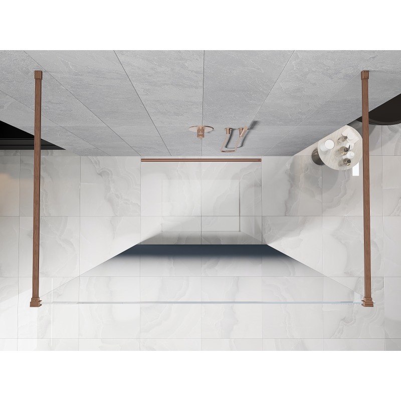 Mexen Kioto laisvai stovinti dušo siena 140 x 200 cm, mėlyna ombrė 8 mm, šlifuota varis - 800-140-002-65-46