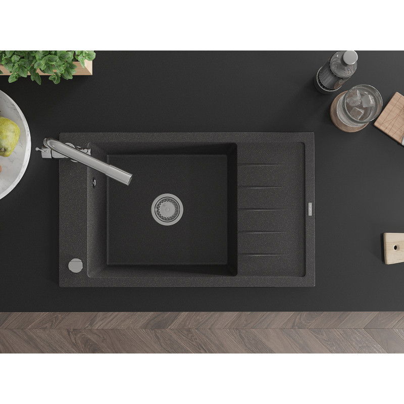 Mexen Elias vienos dubenėlės granitinė kriauklė su nubėgėju ir Duero virtuviniu maišytuvu, juodas dėmėtas - 6511-76-671600-00