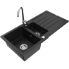 Mexen Andres granitinė plautuvė 1,5 skylių su lašintuvu ir virtuviniu maišytuvu Telma, juoda - 6515-77-670200-00
