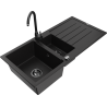 Mexen Andres granitinė 1,5 kamerų plautuvė su drenažu ir Telma virtuviniu maišytuvu, juoda - 6515-77-670200-70-B