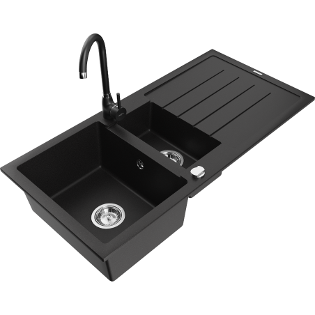 Mexen Andres granito plautuvė 1,5 pagrindine su nutekamu ir virtuvės maišytuvu Telma, juoda - 6515-77-670200-70