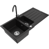 Mexen Andres granito plautuvė 1,5 pagrindine su nutekamu ir virtuvės maišytuvu Telma, juoda - 6515-77-670200-70
