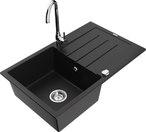 Mexen Bruno granitinis virtuvės kriauklė su viena kamera ir nuvarvėtoju bei virtuvės maišytuvu Telma, juoda - 6513-77-670200-00