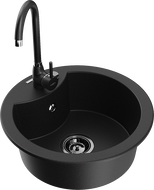 Mexen Diego granito kriauklė su viena kamera ir virtuvės maišytuvu Telma, juoda - 6512-77-670200-70-B