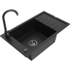 Mexen Elias granito kriauklė su 1 skyriumi ir nutekėjimu bei virtuvės maišytuvu Telma, juoda - 6511-77-670200-70-B