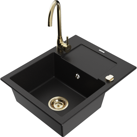 Mexen Enzo vienos kameros granito kriauklė su nutekamąja ir virtuviniu maišytuvu Telma, juoda - 6506-77-670200-50