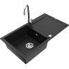 Mexen Leo granitinė vienos kameros plautuvė su nusausintuvu ir virtuviniu maišytuvu Telma, juoda - 6501-77-670200-00