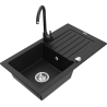 Mexen Pablo granitinė plautuvė su viena talpa, nutekėjimu ir virtuviniu maišytuvu Telma, juoda - 6510-77-670200-70