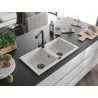 Mexen Mario 2 skyrių granitinė virtuvinė plautuvė su Duero virtuviniu maišytuvu, balta - 6504-20-671600-70