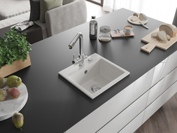 Mexen Milo granitinė vienos kameros plautuvė su Duero virtuviniu maišytuvu, balta - 6505-20-671600-00