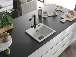 Mexen Milo granitinis 1-dubens plautuvė su virtuviniu maišytuvu Duero, baltas - 6505-20-671600-70