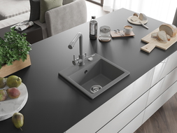 Mexen Milo vienos kameros granito plautuvė su Duero virtuviniu maišytuvu, pilka - 6505-71-671600-71