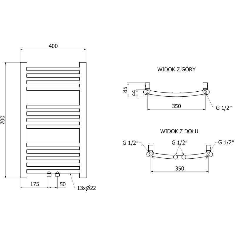 Mexen Ares vonios radiatorius 700 x 400 mm, 189 W, auksinis - W102-0700-400-00-50