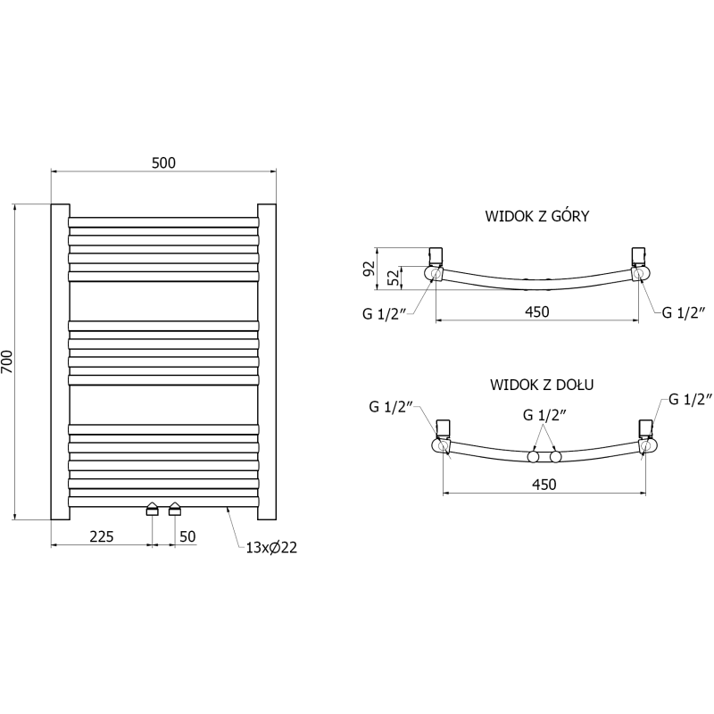 Mexen Ares vonios radiatorių 700 x 500 mm, 226 W, auksinis - W102-0700-500-00-50