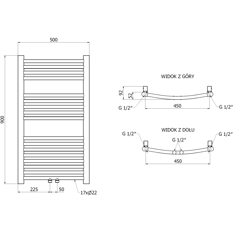 Mexen Ares vonios šildytuvas 900 x 500 mm, 294 W, auksinis - W102-0900-500-00-50
