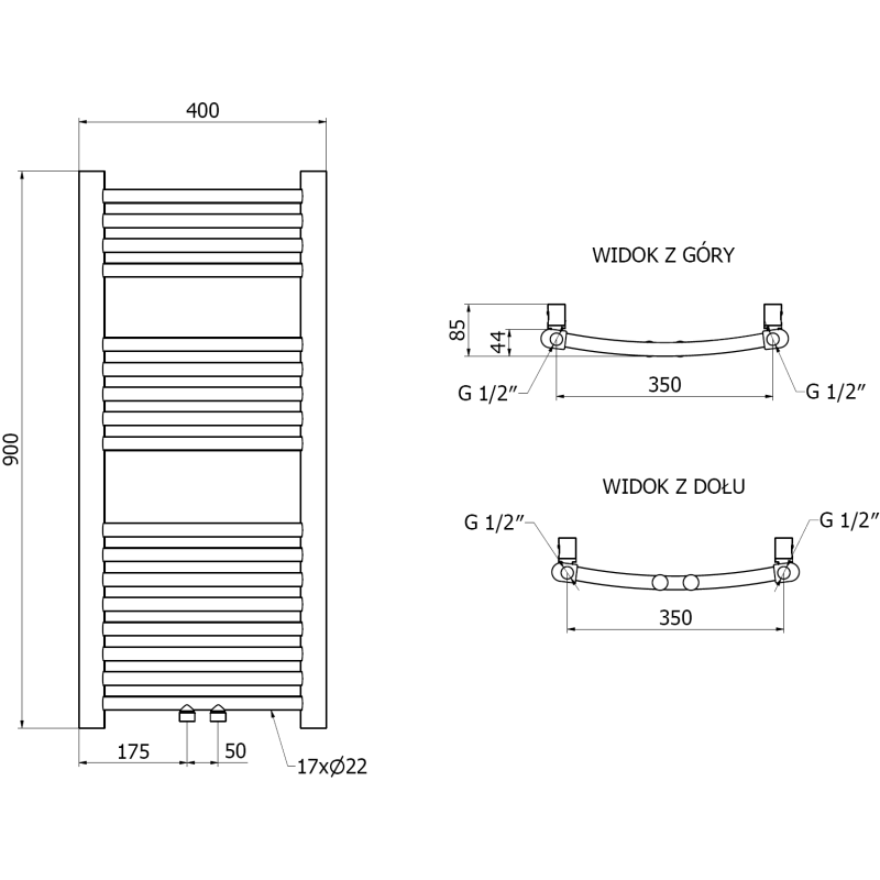 Mexen Ares vonios radiatorių 900 x 400 mm, 246 W, auksinis - W102-0900-400-00-50