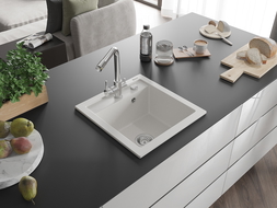 Mexen Vito granitinė vienos kameros plautuvė su Duero virtuvės maišytuvu, balta - 6503-20-671600-00