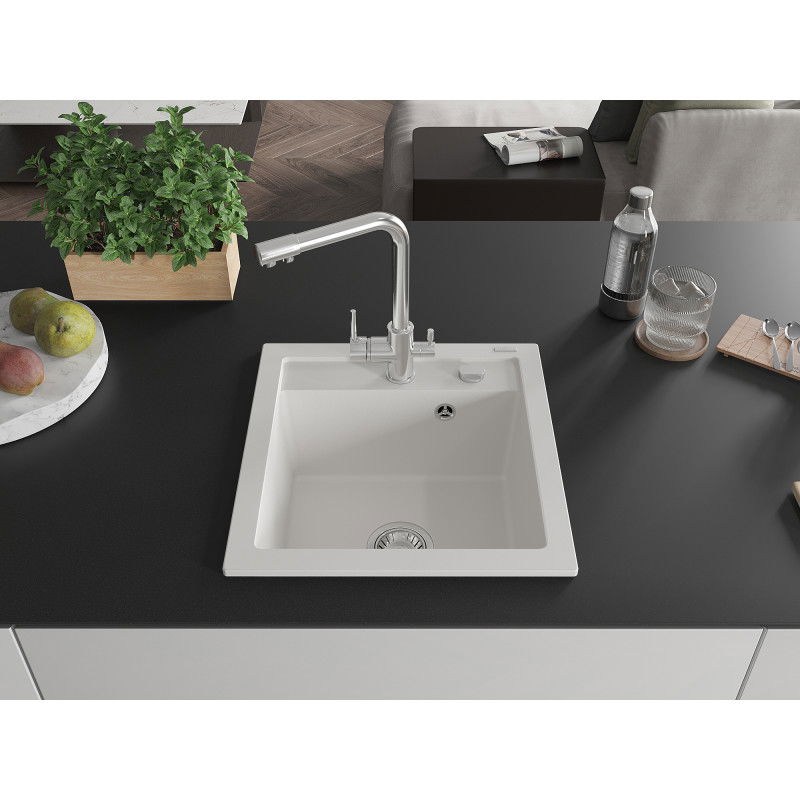 Mexen Vito granitinė vienos kameros plautuvė su Duero virtuvės maišytuvu, balta - 6503-20-671600-00