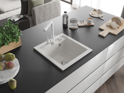 Mexen Vito vienos sekcijos granito plautuvė su Duero virtuviniu maišytuvu, balta - 6503-20-671600-20