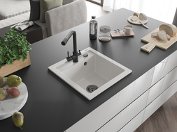 Mexen Vito granitinis virtuvės kriauklė 1 skyrius su Duero maišytuvu, baltas - 6503-20-671600-70