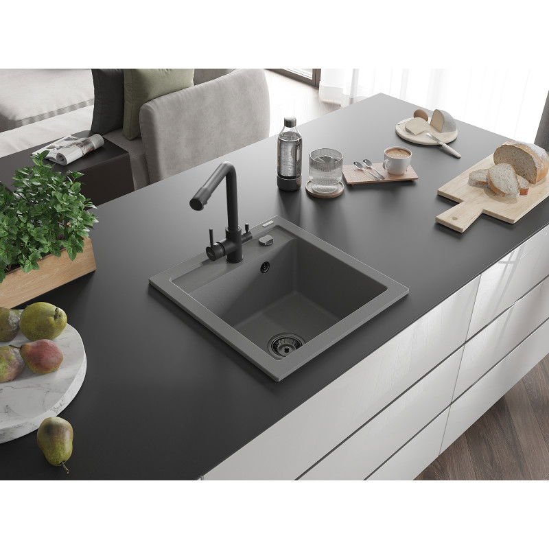 Mexen Vito vienos plautuvės granito kriauklė su Duero virtuvės maišytuvu, pilka - 6503-71-671600-70-B