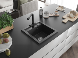 Mexen Vito vienos dubenėlės granito kriauklė su virtuviniu maišytuvu Duero, juodas dėmėtas - 6503-76-671600-70