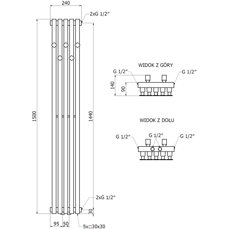 Mexen Flux dekoratyvinis vonios kambario radiatorius 1500 x 340 mm, 630 W, baltas - W127-1500-360-00-20