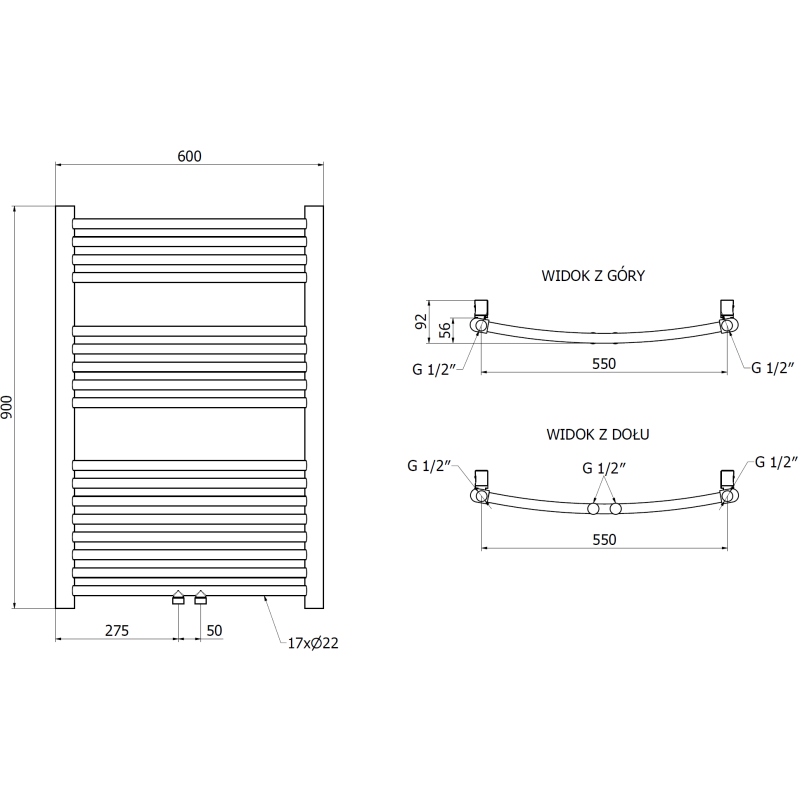 Mexen Ares vonios kambario radiatorius 900 x 600 mm, 342 W, auksinis - W102-0900-600-00-50
