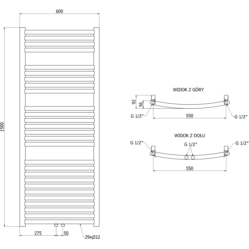Mexen Ares elektrinis radiatorius 1500 x 600 mm, 600 W, auksinis - W102-1500-600-2600-50