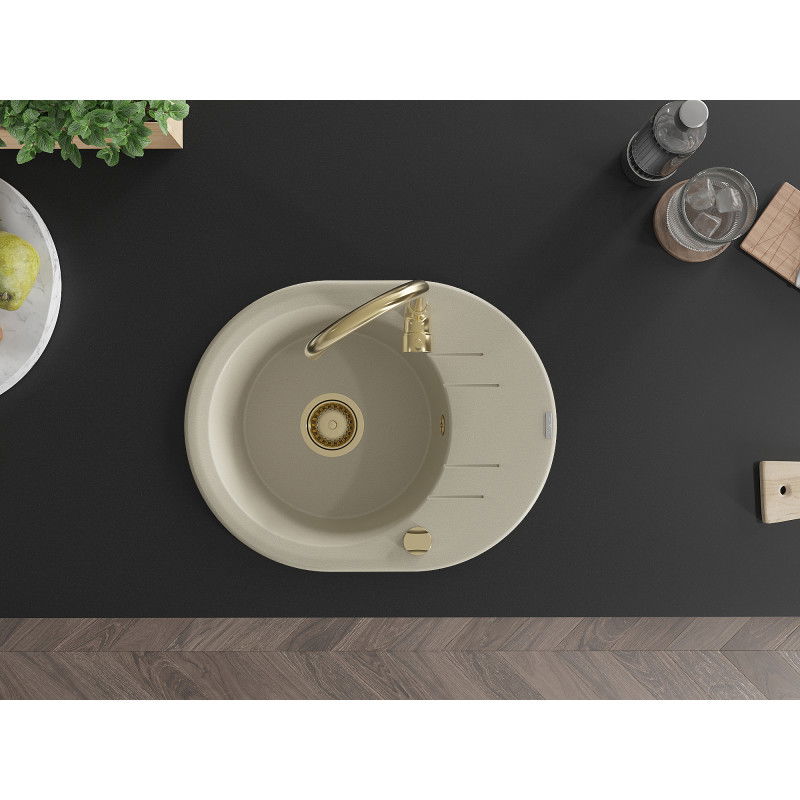 Mexen Kevin granitinis vieno dubens plautuvė su nusausintuvu ir virtuvine maišytuve Telma, smėlio - 6517-69-670200-50