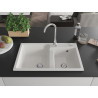 Mexen Tomas dvivietis granitinis virtuvės kriauklė 800 x 500 mm, baltas, chromuotas sifonas - 6516802000-20