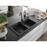 Mexen Tomas dviguba granitinė plautuvė 800 x 500 mm, Juoda, sifonas Juoda - 6516802000-77-B