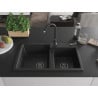 Mexen Tomas dviguba granitinė plautuvė 800 x 500 mm, Juoda, sifonas Juoda - 6516802000-77-B
