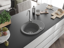 Mexen Kevin vienguba granitinė plautuvė su džiovykle 586 x 458 mm, Pilka, sifonas chromo - 6517581005-71
