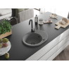 Mexen Kevin granitinė vienos kameros plautuvė su nuvarvų paviršiumi 586 x 458 mm, pilka, juodas sifonas - 6517581005-71-B