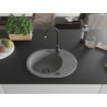 Mexen Kevin granitinė vienos kameros plautuvė su nuvarvų paviršiumi 586 x 458 mm, pilka, juodas sifonas - 6517581005-71-B