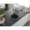 Mexen Kevin granitinė didelė plautuvė su nutekėjimu 586 x 458 mm, juoda taškuota, juodas sifonas - 6517581005-76-B