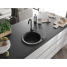 Mexen Kevin granito plautuvė 1 zonu su nutekėjimu 586 x 458 mm, juoda, juodas sifonas - 6517581005-77-B