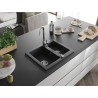 Mexen Carlos 1,5 kamerų granitinė plautuvė 582 x 475 mm, juoda/sidabrinis metalikas, chromuotas sifonas - 6518581500-73