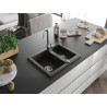 Mexen Carlos granito plautuvas su 1,5 dubenimis 582 x 475 mm, juoda/auksinis metalikas, chromuotas sifonas - 6518581500-75