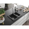 Mexen Carlos granito kriauklė 1,5 kamerų 582 x 475 mm, juoda su taškučiais, chromas sifonas - 6518581500-76