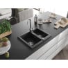 Mexen Carlos pusantrinė granitinė plautuvė 582 x 475 mm, Juoda, sifonas chromo - 6518581500-77