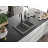 Mexen Carlos pusantrinė granitinė plautuvė 582 x 475 mm, Pilka, sifonas Juoda - 6518581500-71-B