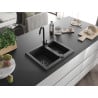 Mexen Carlos pusantrinė granitinė plautuvė 582 x 475 mm, Juoda/Sidabrinis metallic, sifonas Juoda - 6518581500-73-B