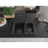 Mexen Carlos granitinė plautuvė 1,5 sekcijos, 582 x 475 mm, juoda/sidabrinis metalikas, juodas sifonas - 6518581500-73-B