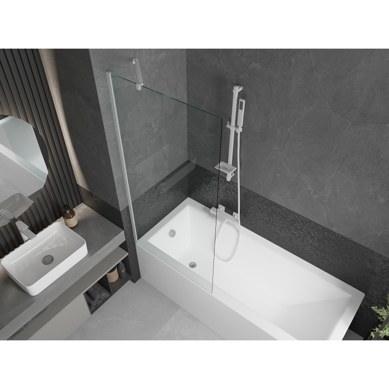 Mexen Next 1-sparnis vonios ekranas 80 x 150 cm, skaidrus, baltas - 895-080-000-00-00-20