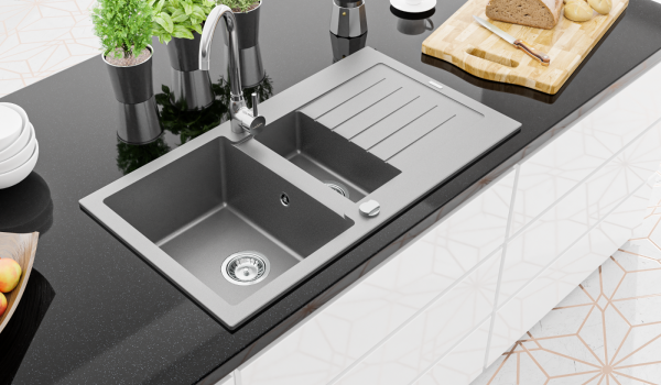 Balta, juoda, pilka spalva modernioje virtuvėje